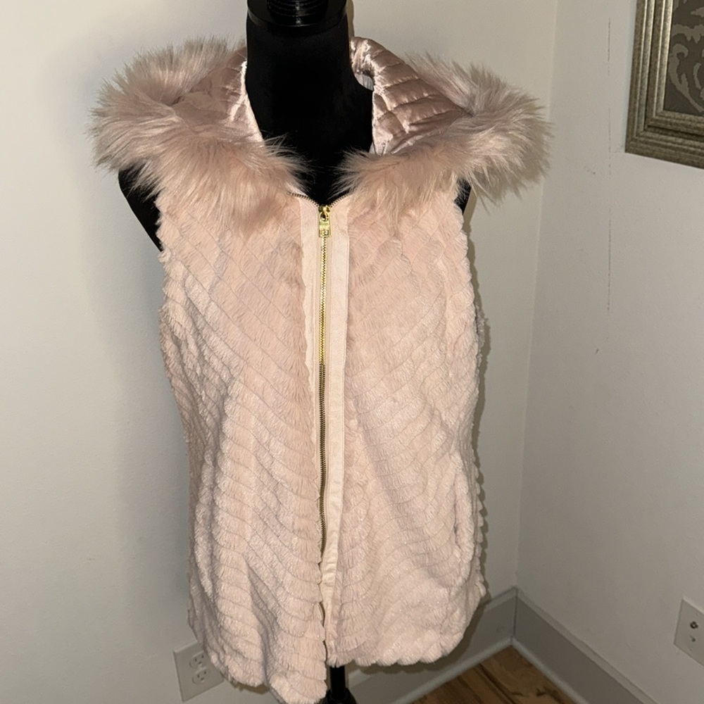 Marc New York Andrew Marc pink faux fur zip up light pink vest Sz L‎